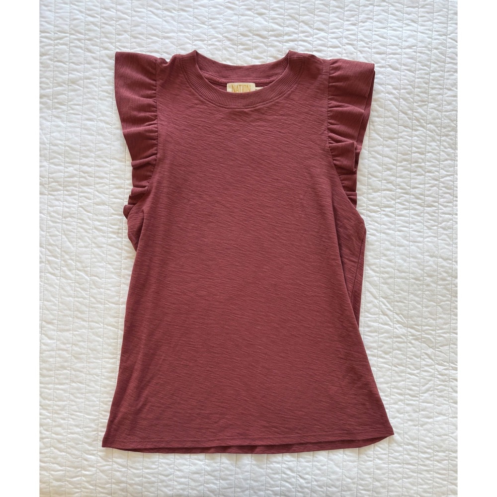 Nation LTD Fall Rust Ruffle Shoulder Pima Cotton Sleeveless Top XS